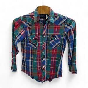 Vintage Wrangler 16-34 Pearl Snap Plaid X-Long Tails Shirt - Preowned